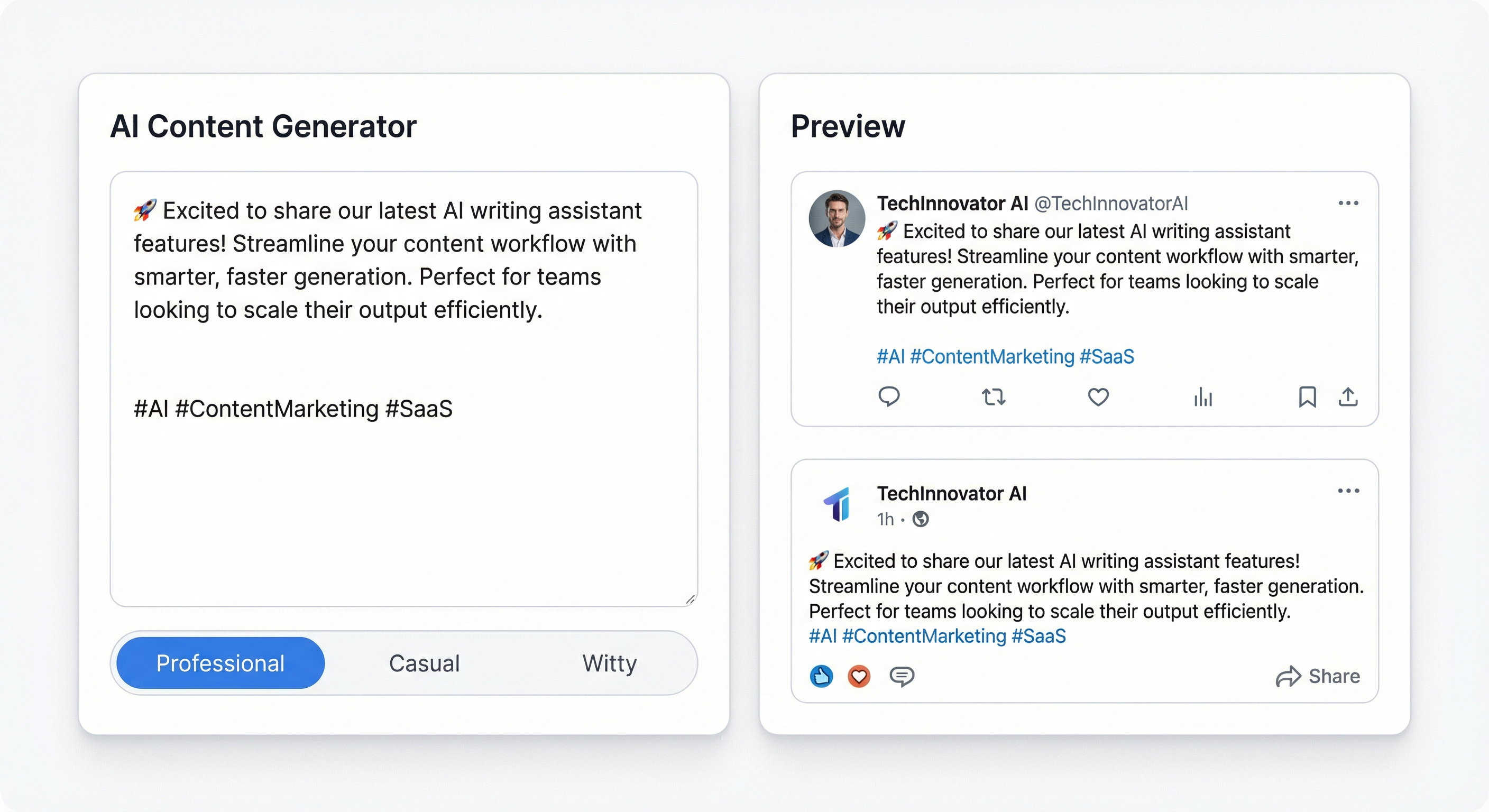 AI content generation interface